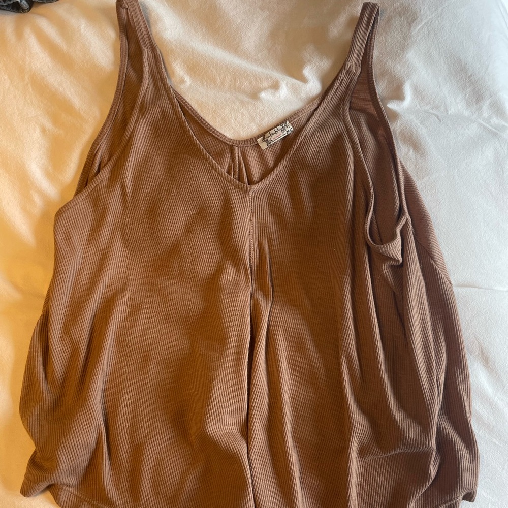 Free People Ribbed V-Neck Tank in Chocolate Brown